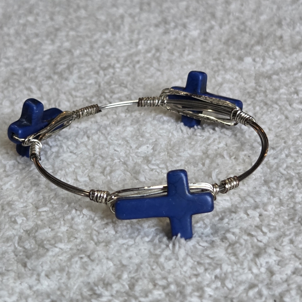 Blue Cross Wire Bracelet